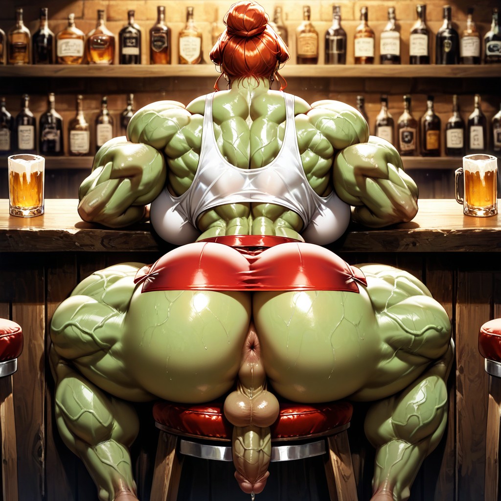 Green Skin, Massive Muscle Delts, Sitting Hentai AI Porn