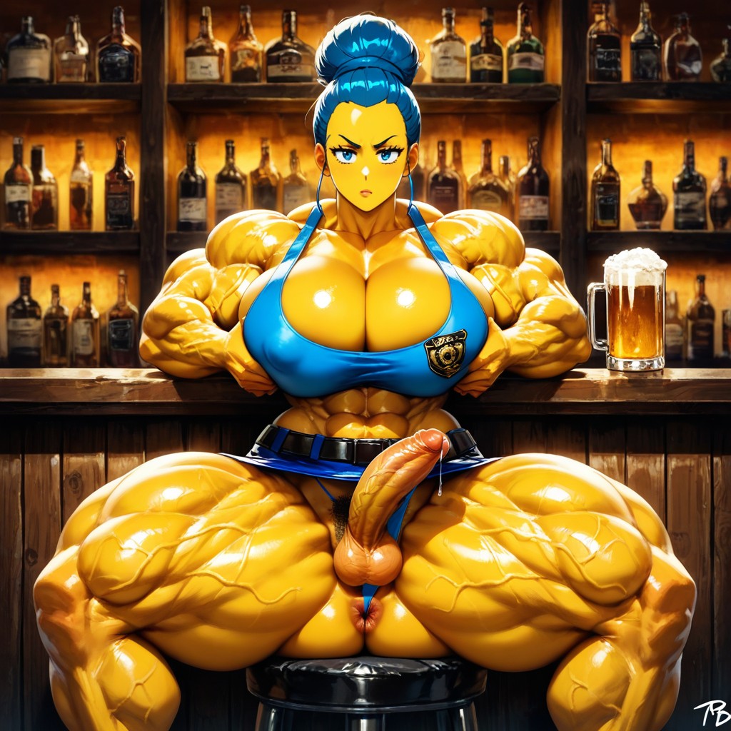 Muscular Veins, Hyper Ass, On A Stool Hentai AI Porn