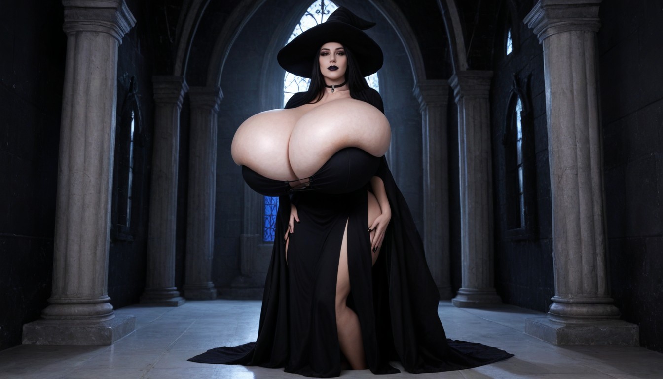 Ass Bigger Than Torso, Black Witch Hat, Hyper Breasts Consuming The Entire Room AI Porn