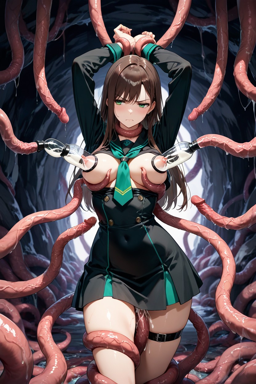 Skirt Length Reaching The Hips, Tentacles Grab The Thigh, Bored Hentai AI Porn