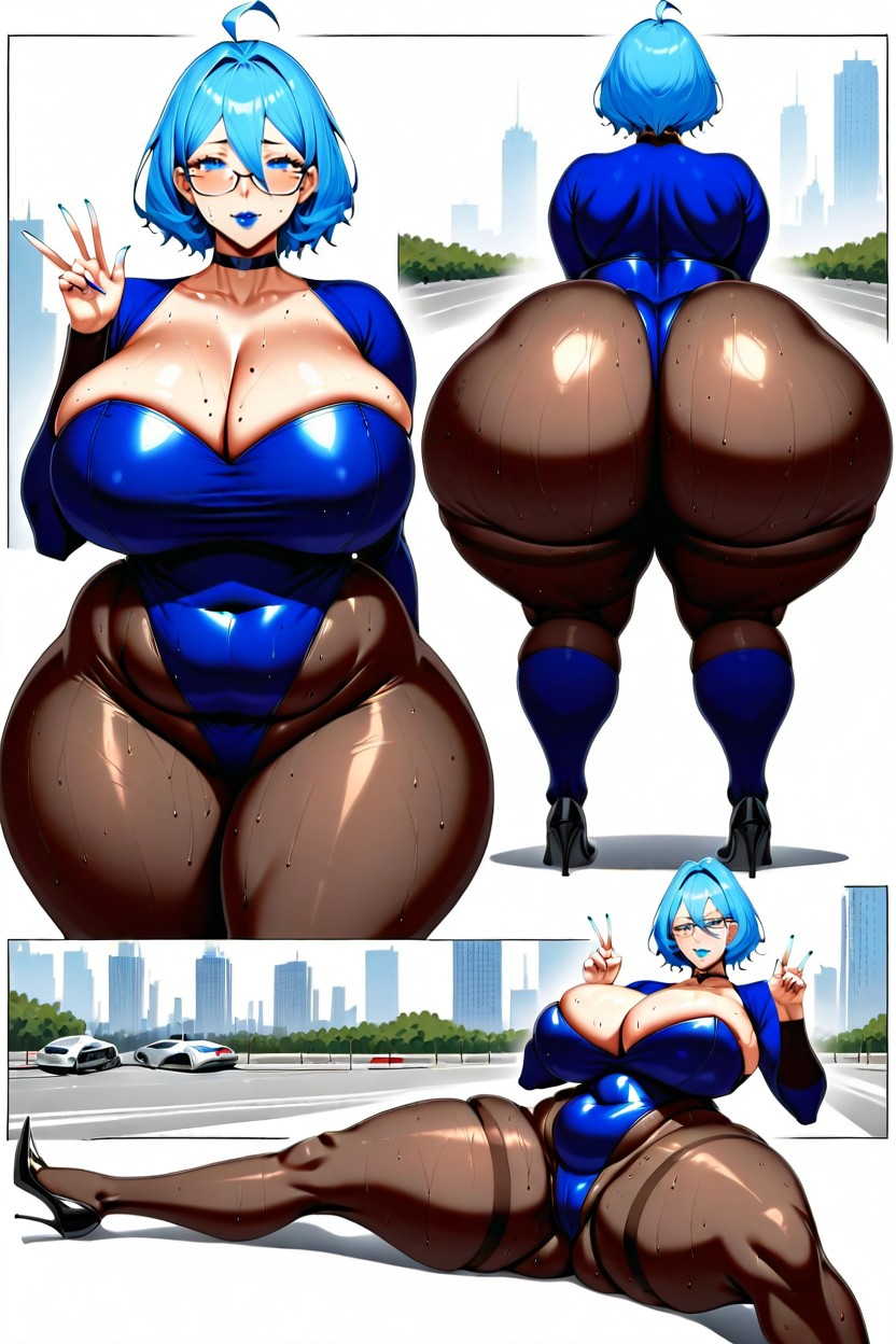 Light Blue Hair, Woman, Full Body Hentai AI Porn