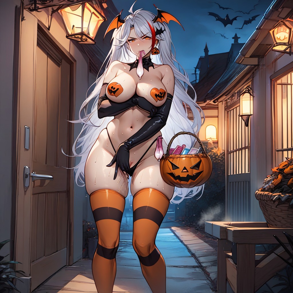 Halloween Costume, Curvy, Many People Around Hentai AI Porn
