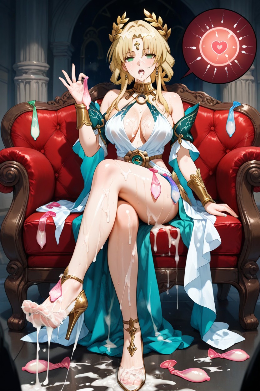 Cum Everywhere, Semen Soaked High Heels, Holding A Used Condom In Hands Hentai AI Porn