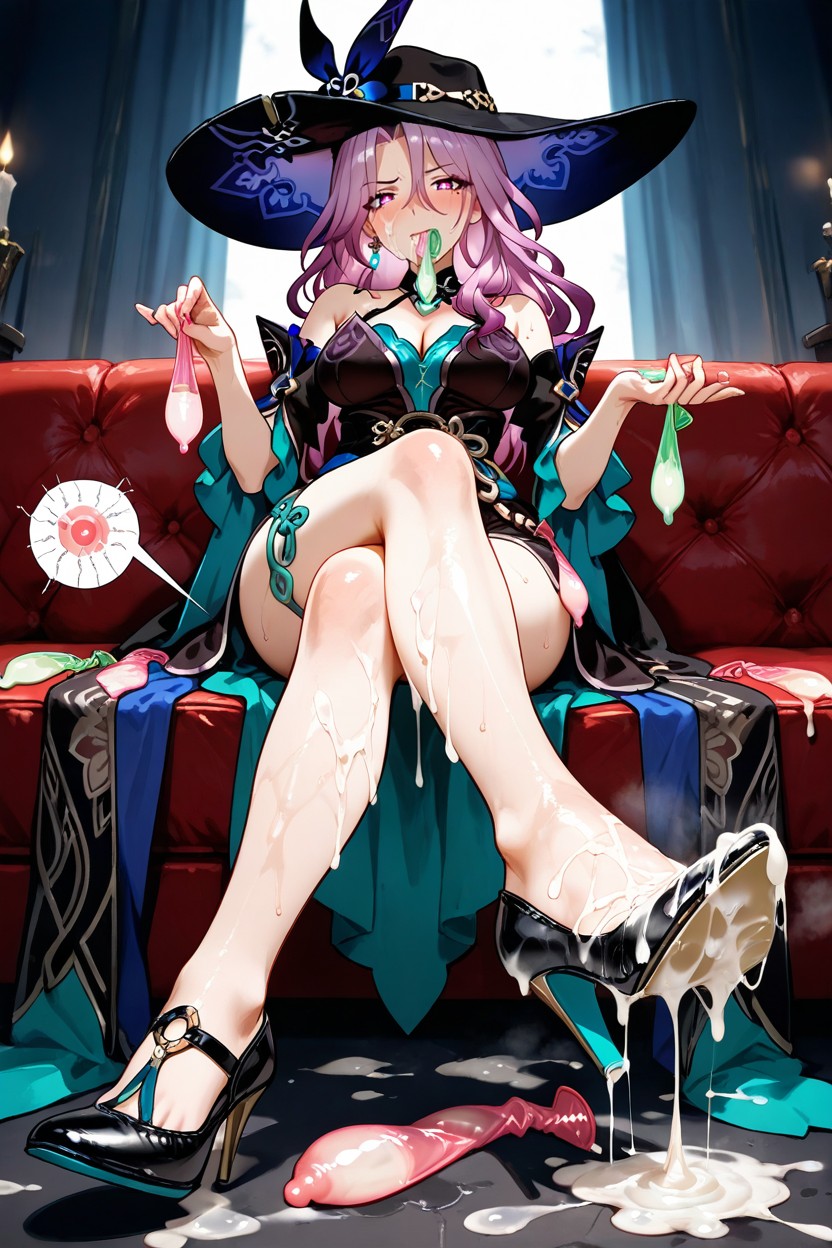 Used Condom Waistband, Long Pink Purple Hair, Cum On Shoes Hentai AI Porn