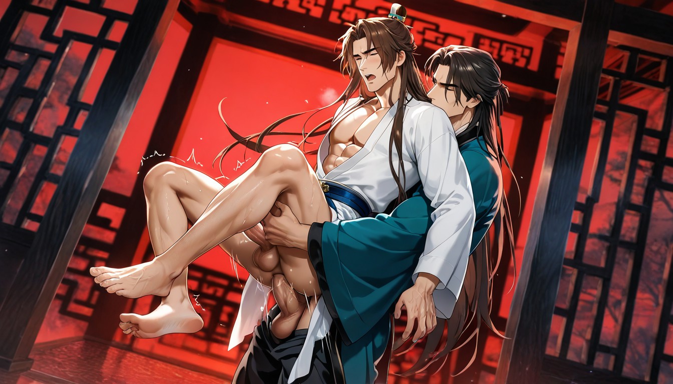 Spread, Fucking From Behind, Bottom Is Getting A Blowjob And Penetrated AI Gay Porn