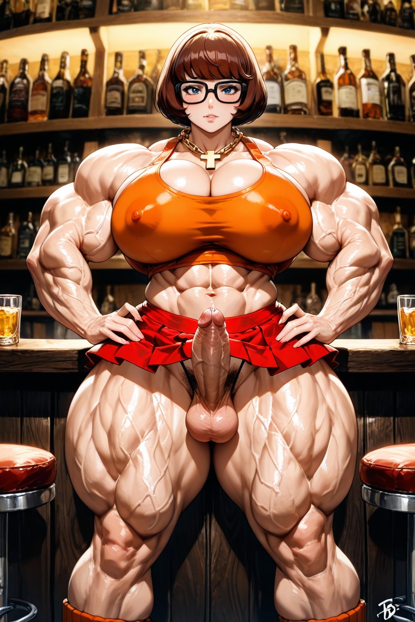 Massive Muscle Trapez, Rounded Bimbo Breast Implants, Muscular Breasts Hentai AI Porn