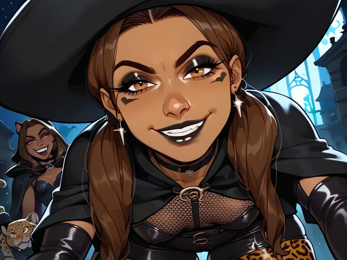 Witch, Vibrant Saturated Colors, Black Leopard Halloween Face Paint Hentai AI Porn