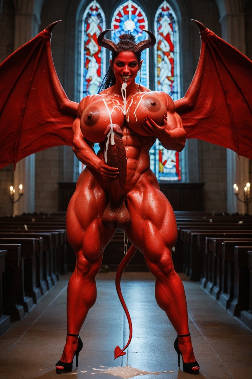 Huge Muscles, Gigantic Cock, Toned Muscles Shemale AI Porn