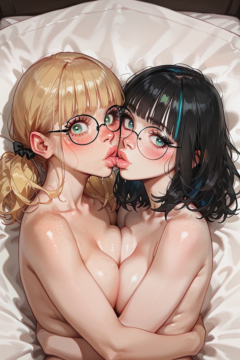 Vibrant Green Eyes, Blue Pubic Hair, Medium Hair Hentai AI Porn