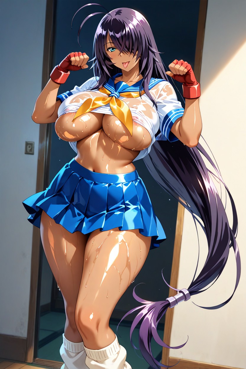 Blue Skirt, Oiled Skin, Long Waist Hentai AI Porn