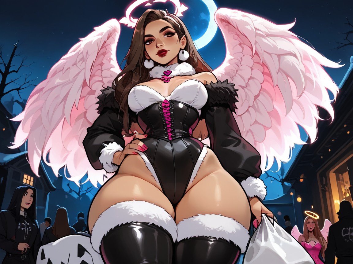Woman Holding White Fox Trick Or Treat Bag, Ultra Detailed, Straight Hentai AI Porn