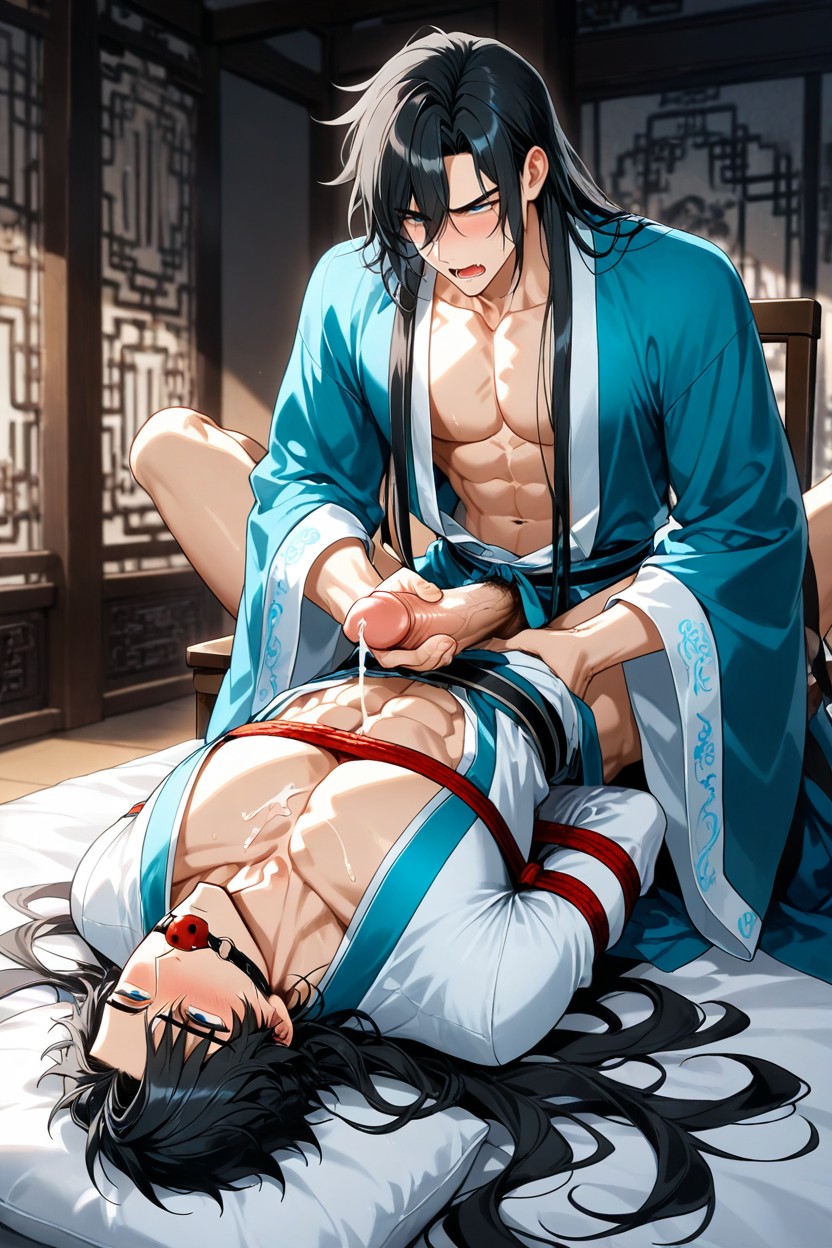 Tied Up, Long Hanfu, Hair Ends Slightly Curled Up At The Ends AI Gay Porn