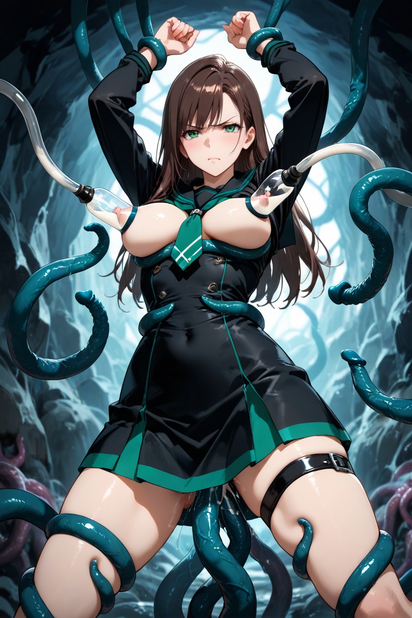 Tentacle Milking Breast, Medium Breasts, Disgusted Hentai AI Porn
