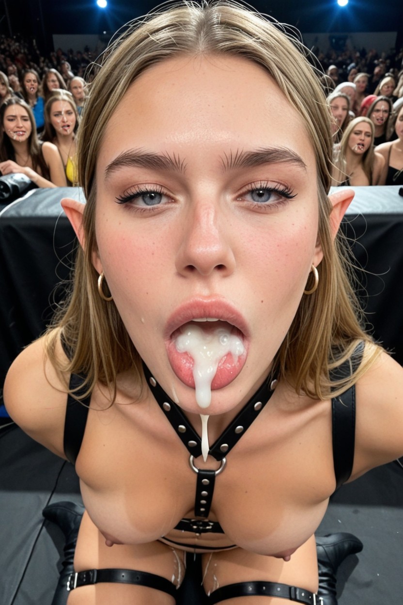 On Stage, Skinny, Cumshot In Her Mouth AI Porn