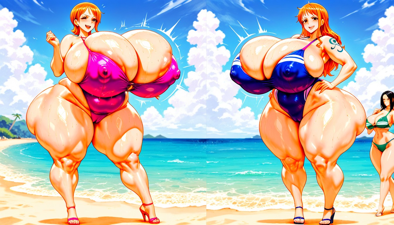Biggest Breasts In The World, Beach, Sexually Suggestive Pose AI Porn