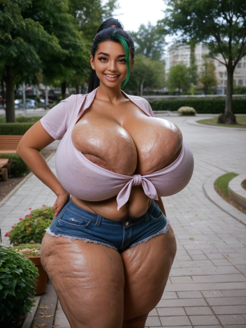Cellulite Gigantic Breasts, Asian, Large Brown Bimbo Lips AI Porn