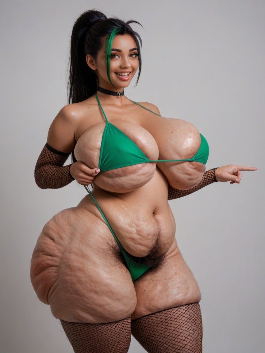 Perfect Hands, Cellulite Gigantic Breasts, Fishnet Arm Sleeves AI Porn