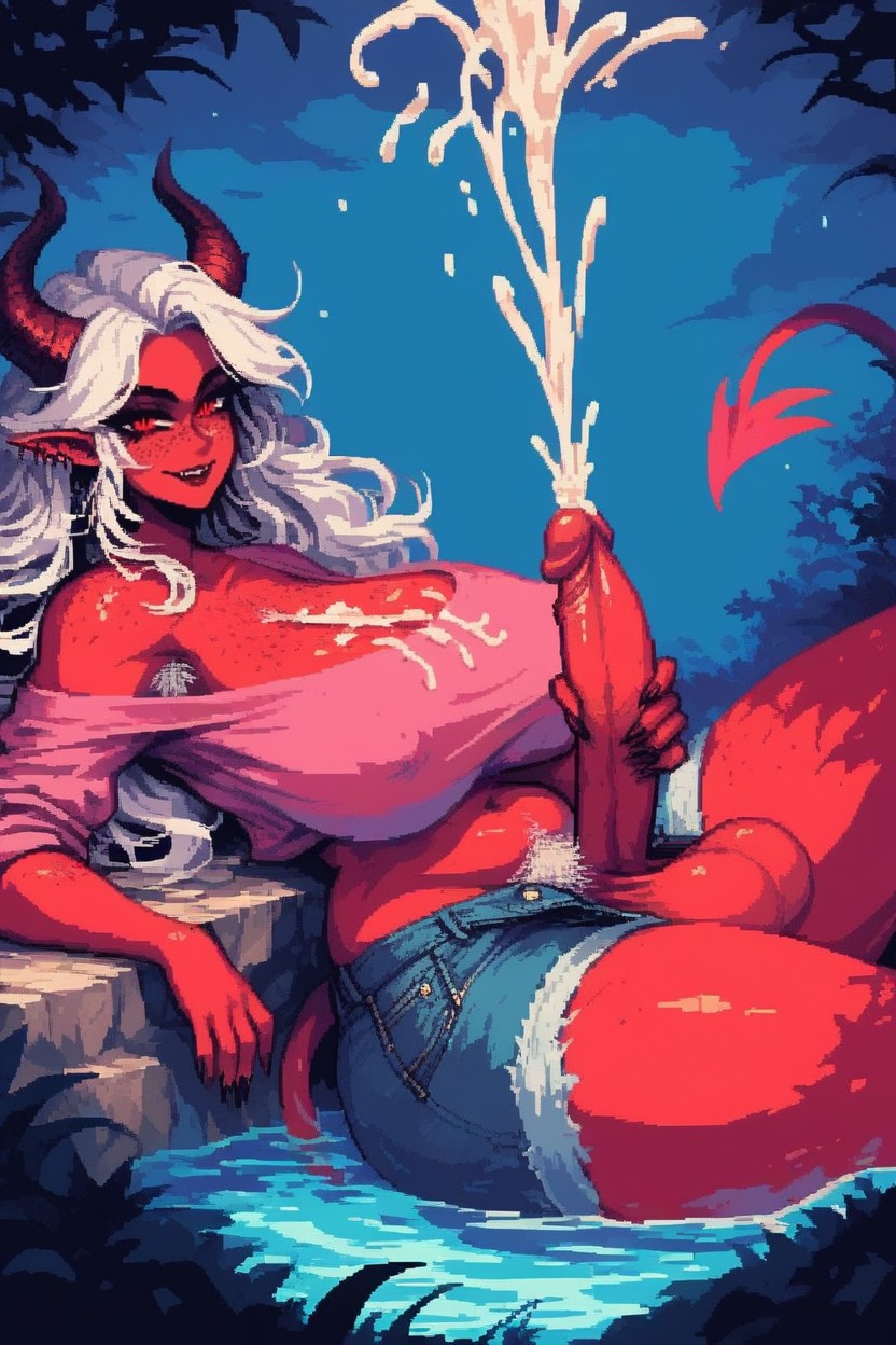 Swimming Pool, Off Shoulder, Freckles On Breasts Shemale AI Porn