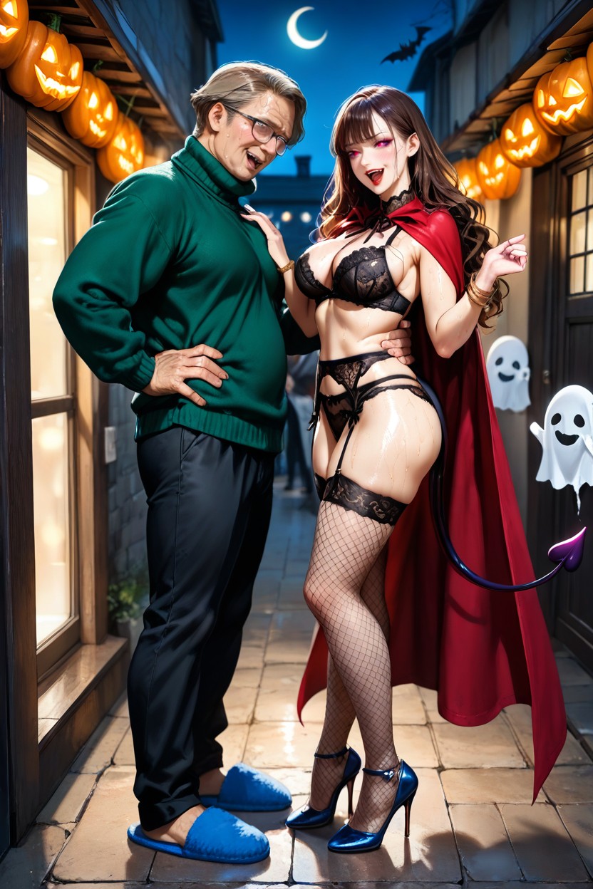Cardboard Ghost Decorations, Break, Black Lace Bra Hentai AI Porn