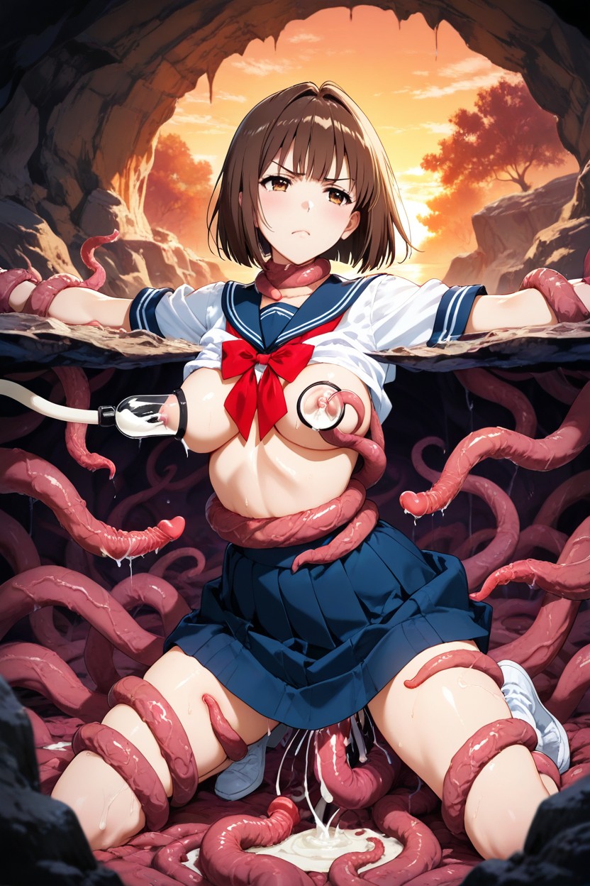 Tentacle Penetration In Pussy, Tentacles Grabbing Breast, Tentacles Grabbing Neck Hentai AI Porn