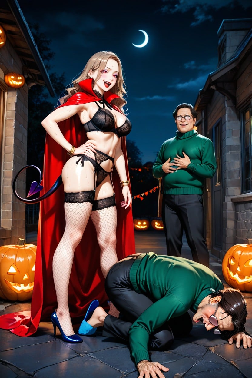 Black Lace Panties, Jack O Lanterns Decorations, Black Lace Garter Belt Hentai AI Porn