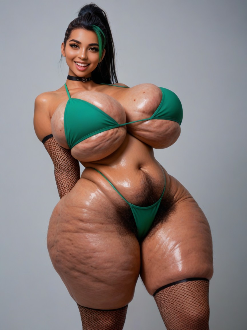Dark Ambient Atmosphere, Arms Naturally To Her Sides, Cellulite Wasp Waist AI Porn