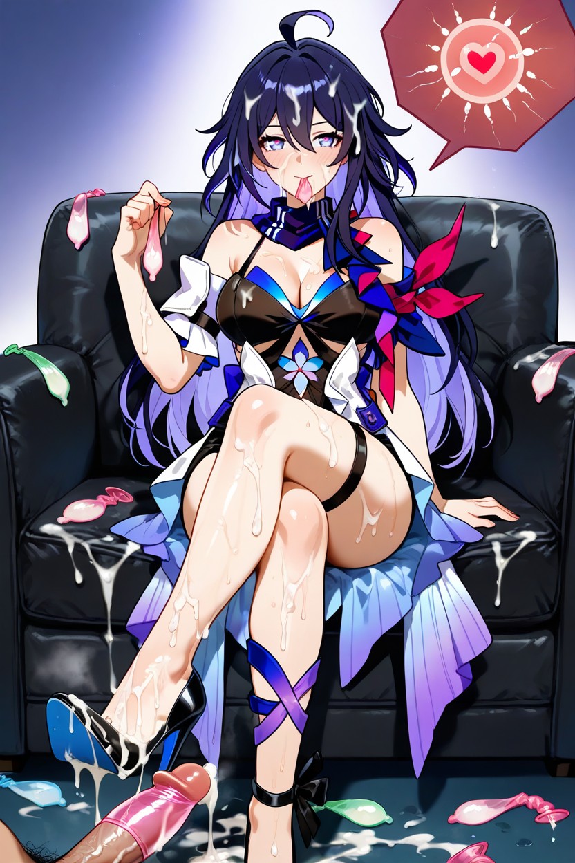 Legs Crossed, Cum In Mouth, Holding A Used Condom In Hands Hentai AI Porn