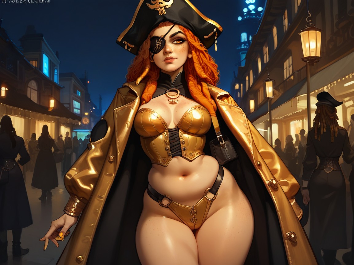 Medium Ass, Wearing Gold Silk Halloween Clothes, Sleek Legs Hentai AI Porn