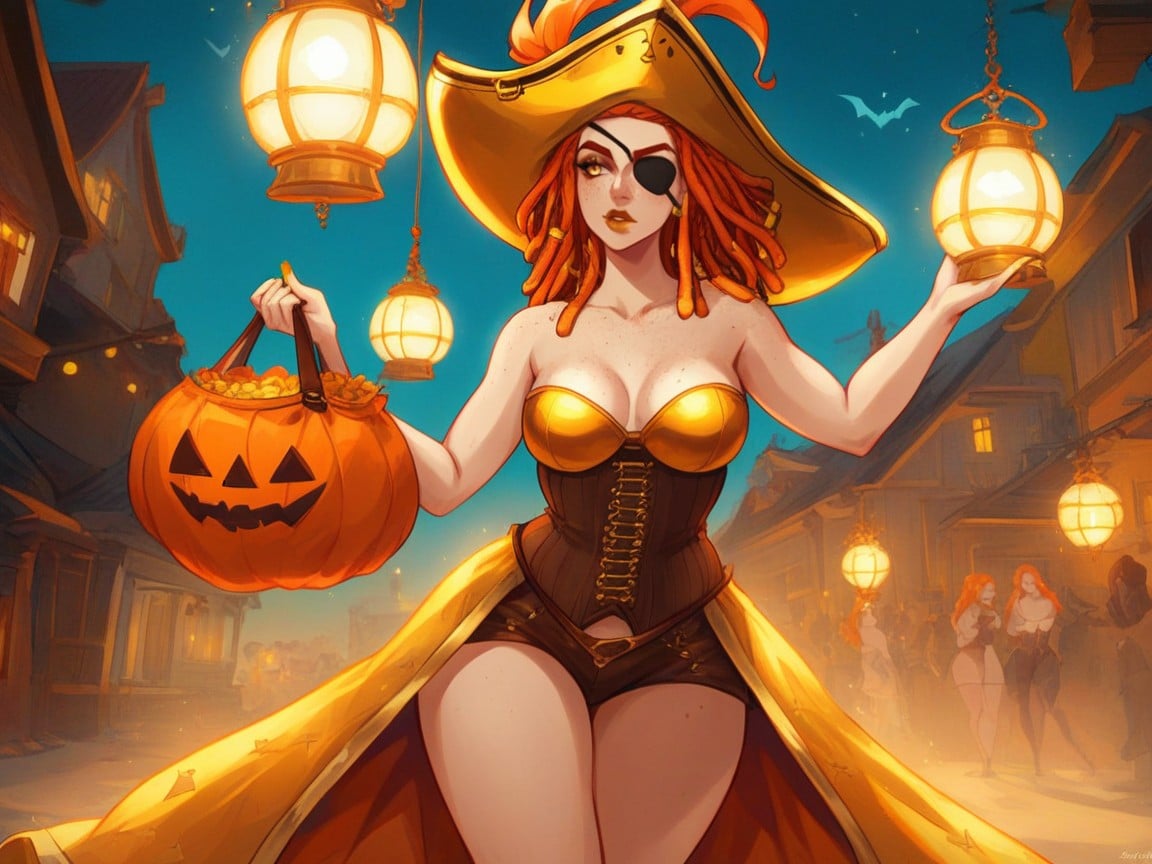 Afterimage, Gold Corset Top, Gold Pirate Hat AI Porn