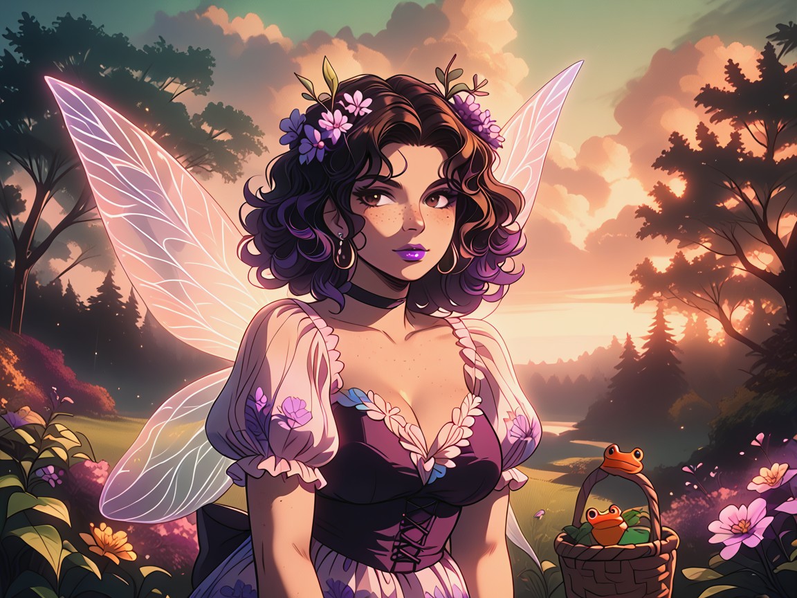 Flower Crown, Woman Holding Frog Trick Or Treat Basket, Fairy Porno IA latina