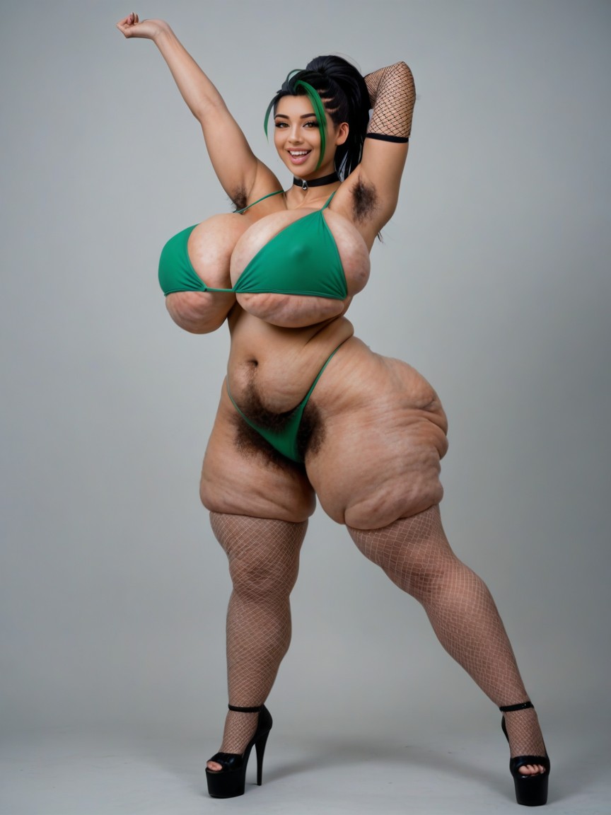 Cellulite Gigantic Ass, Fishnet Stockings, Cellulite Wasp Waist AI Porn