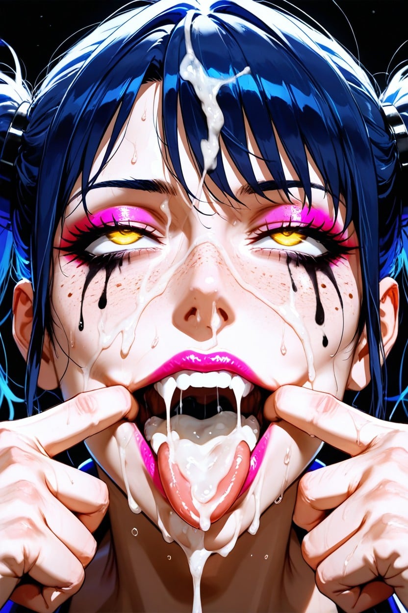 Thick White Outline, High Cheekbones, Pink Makeup Perfect Eyes Hentai AI Porn