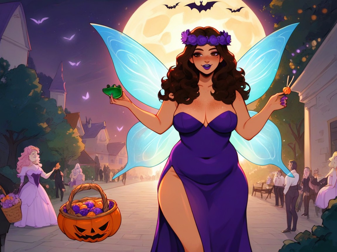 Large Full Ass Cheeks, Modern Houses In Distance, Tall Trees With Halloween Decorations In Background AI Porn