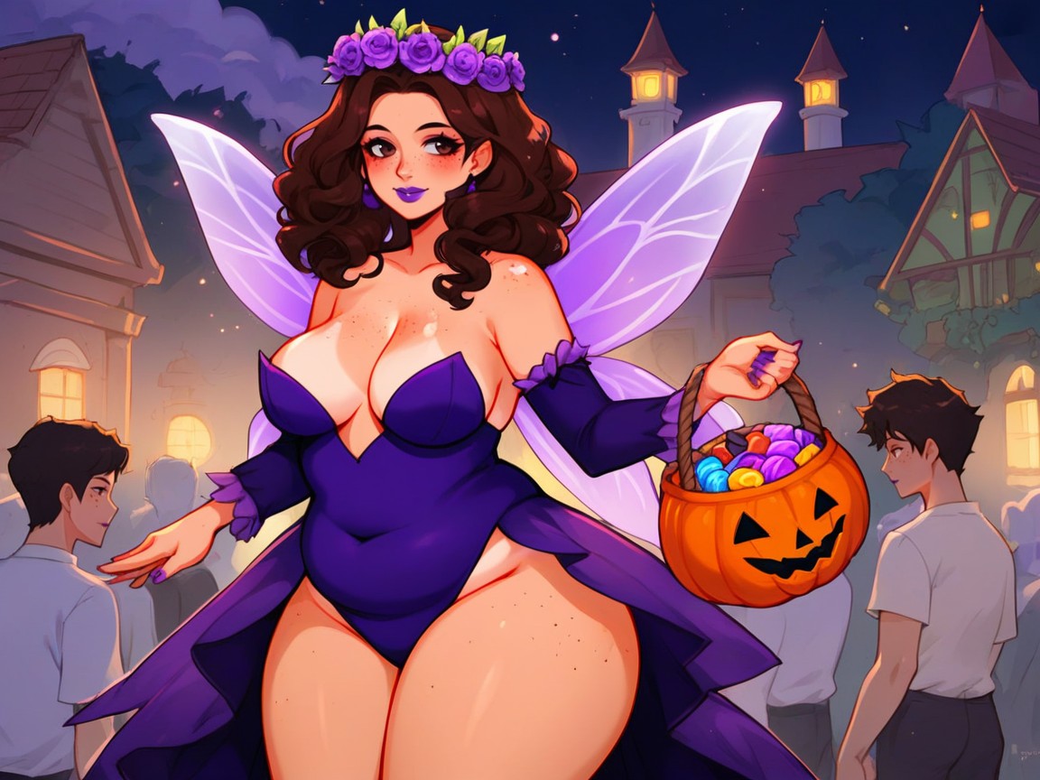 Tan Skin, Purple Lipstick, Permed Hair AI Porn