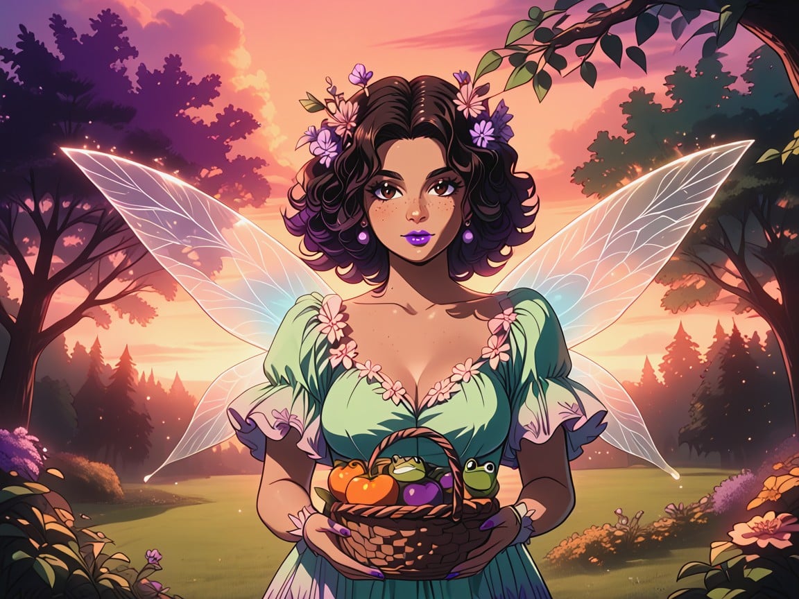 Tan Skin With Freckles Across Face And Body, Fairy, High Contrast Colors Latina AI Porn