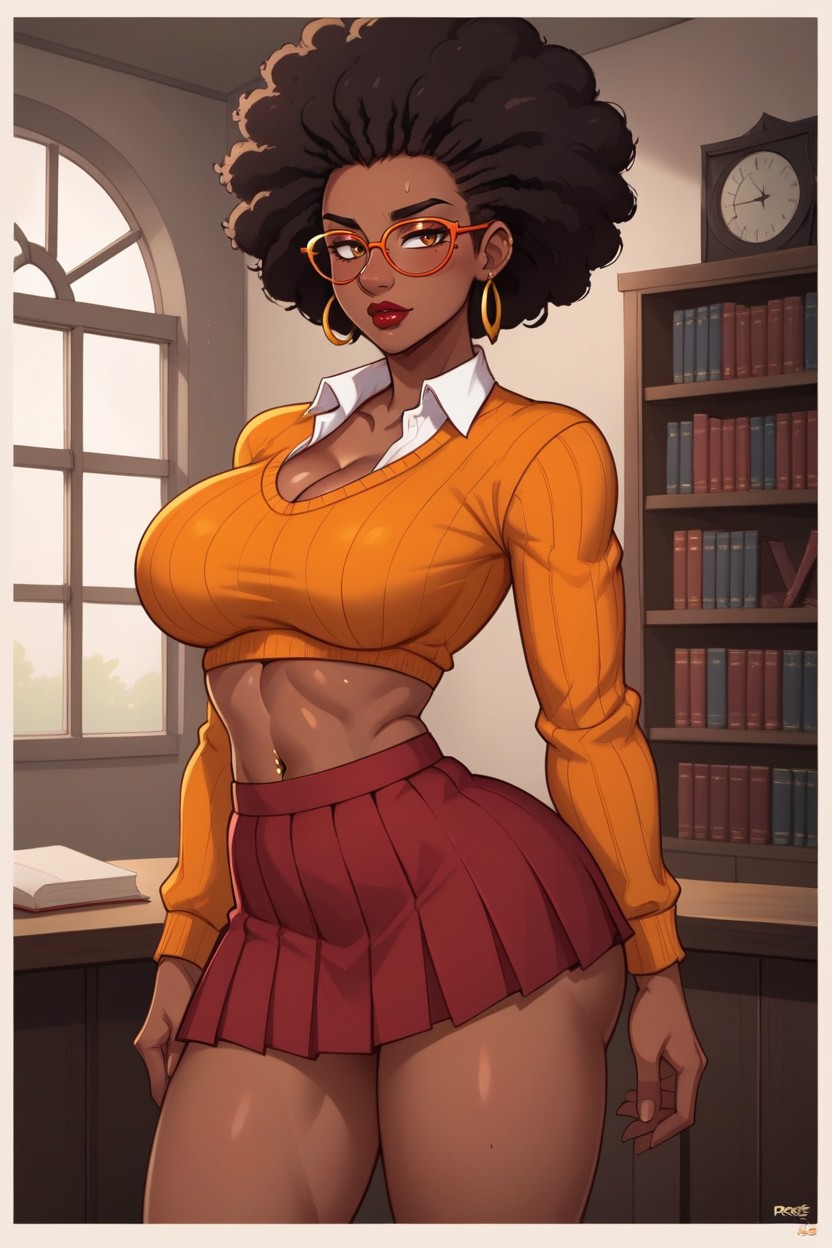 Afro Hair, Seductive Look, Red Skirt Hentai AI Porn