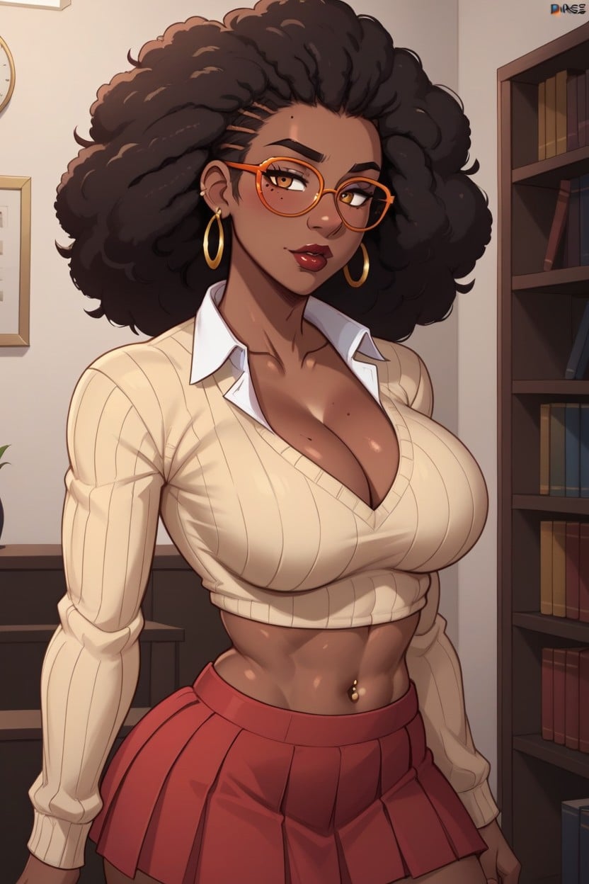 Brown Eyes, Seductive Look, Dark Red Lipstick Hentai AI Porn