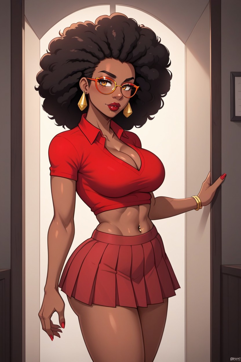 Seductive Look, Large Fat Puffy Lips, Large Orange Glasses Hentai AI Porn