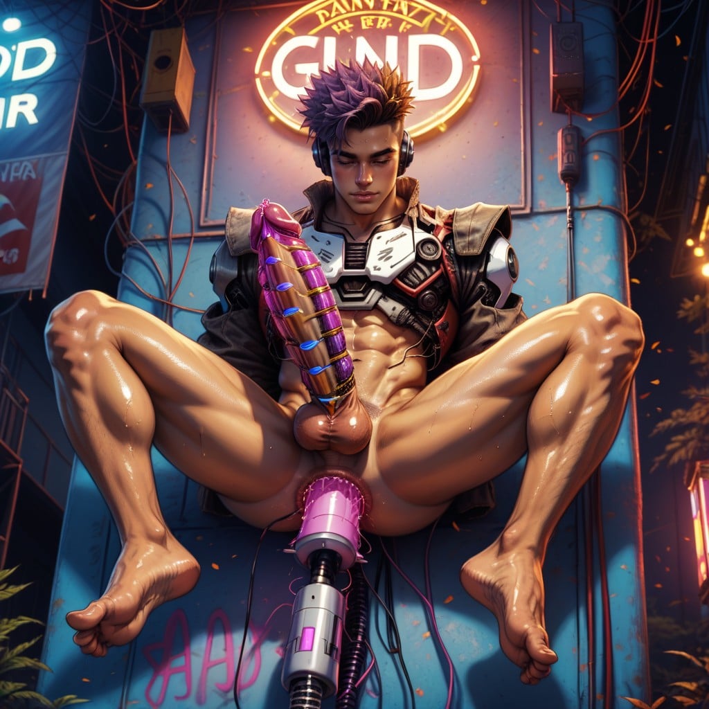 Vr Headset, Wires, Sex Machine Robotic Penis AI Gay Porn
