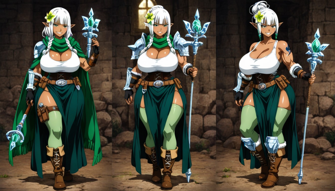 Staff Aim, Dress With White Ruffles At The End, Boots From Mid Calf To The Foot Without Medieval Laces Hentai AI Porn