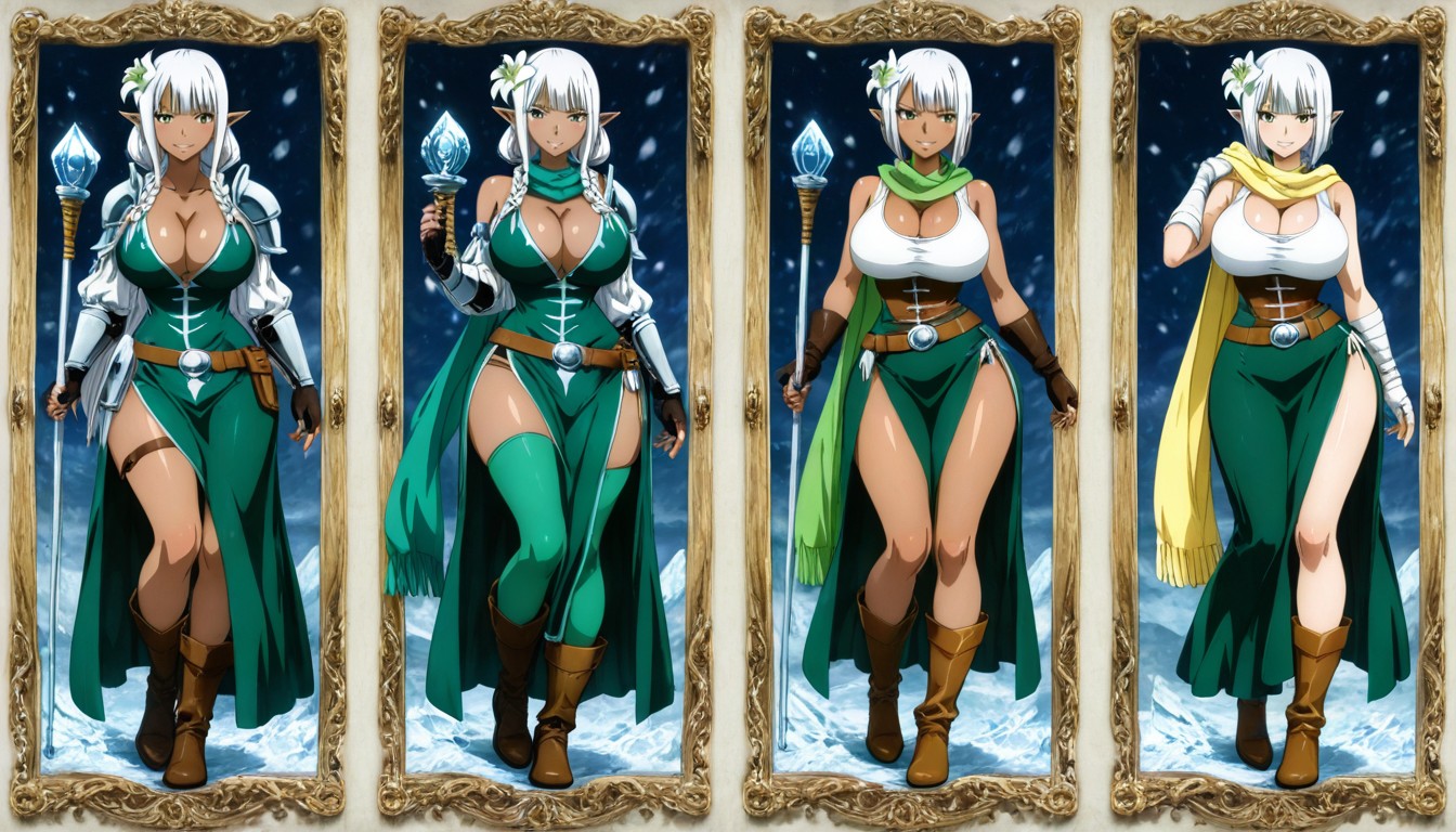 Appearance Of A Magic User With Magical Ornaments, Dark Elf Female, Green Stockings From Mid Thigh Only On The Right Leg To The Foot Hentai AI Porn