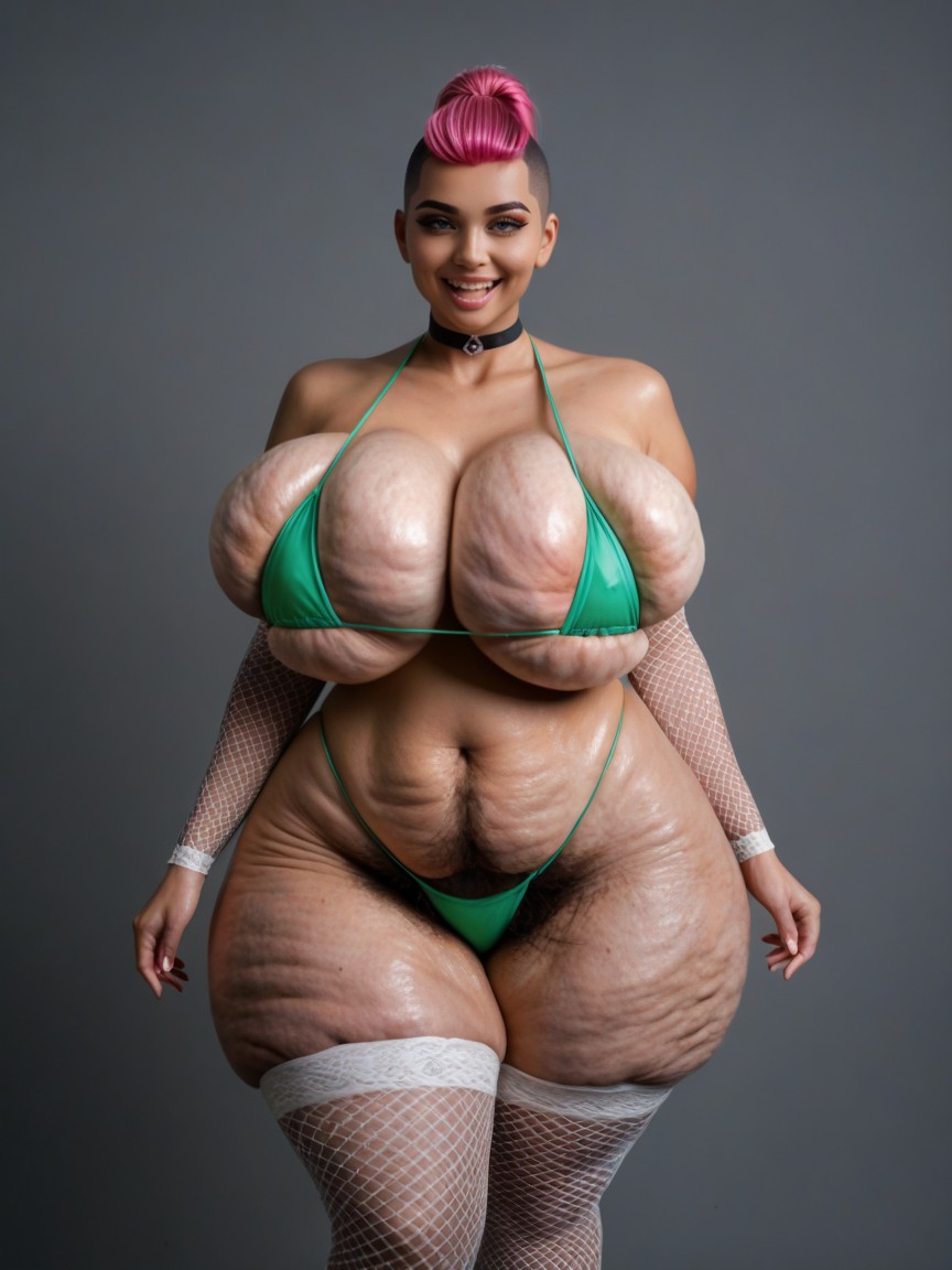 30+, Green Streaked Hair, Excessive Body Hair AI Porn