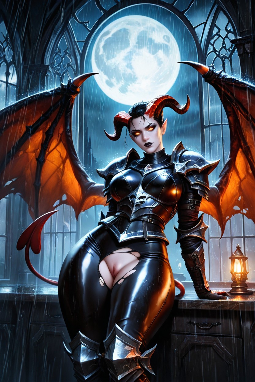 Gothic Makeup, Showing Pussy, Leather Costume AI Porn