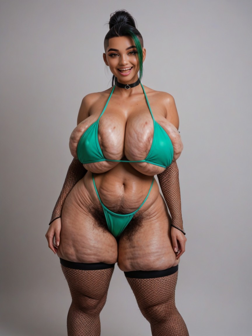 Cellulite Gigantic Thighs, Large Brown Bimbo Lips, Breast Expansion AI Porn