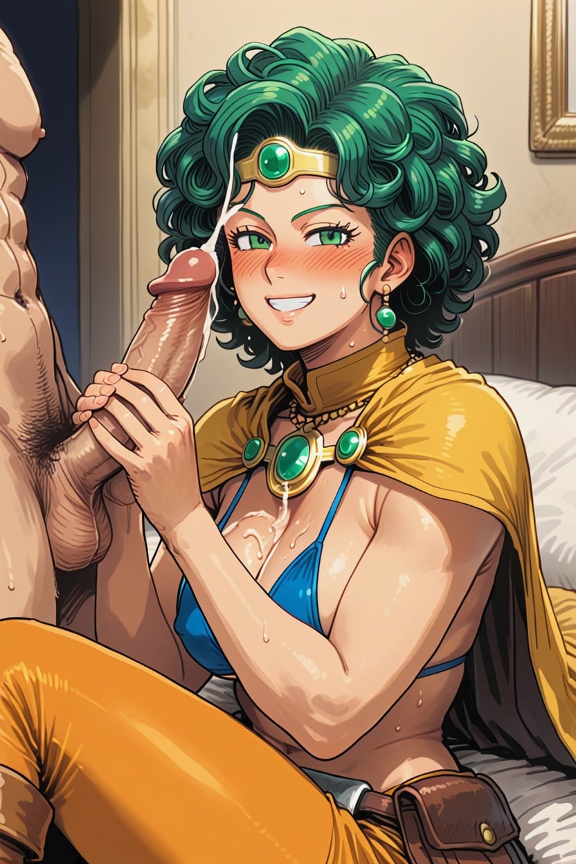 Handjob, 25+, The Female Hero Has Orange Arm Covers On Her Left Arms Hentai AI Porn