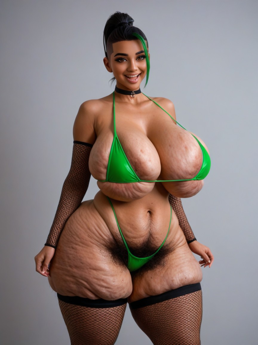 Neon Green Skimpy Bikini, Poppy Body, Standing AI Porn