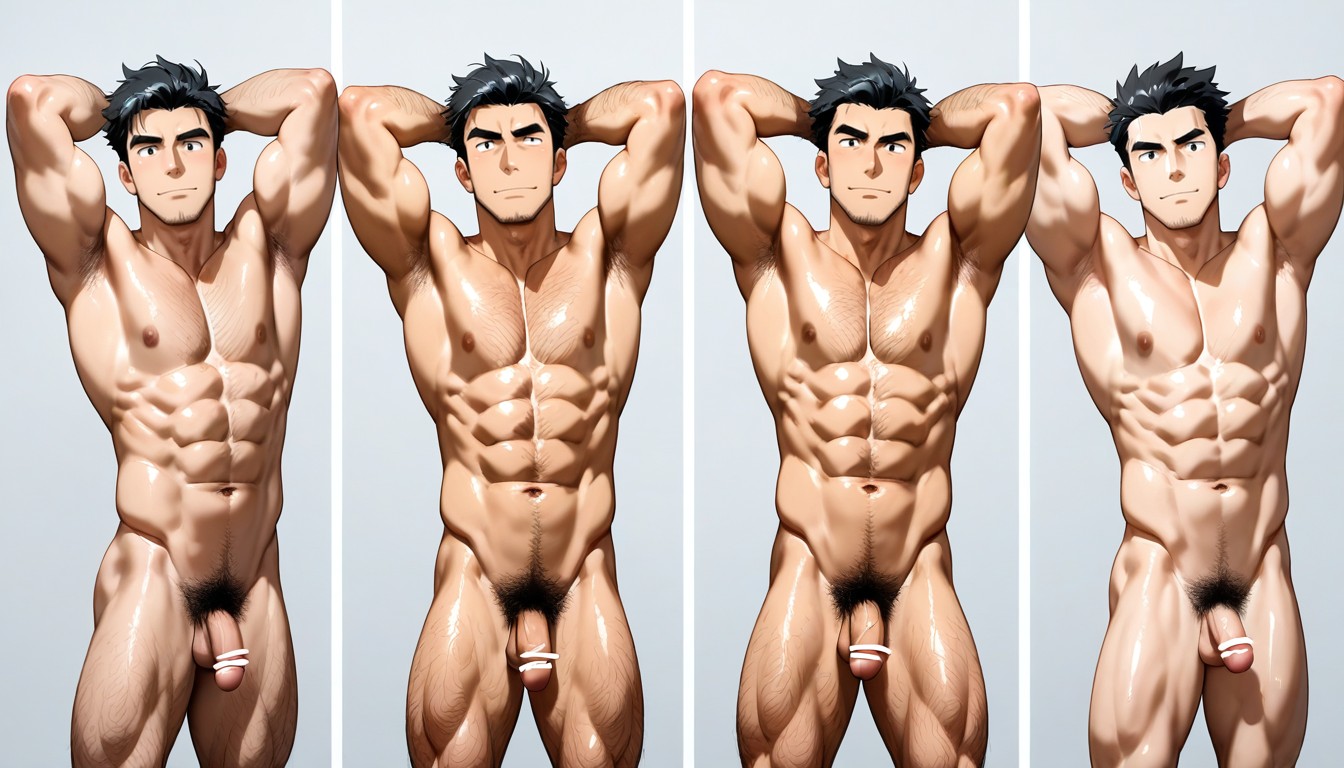 18+, Pubic Hair, And The Growth And Thickness Of Body Hair The Five Men Are Completely Naked AI Gay Porn