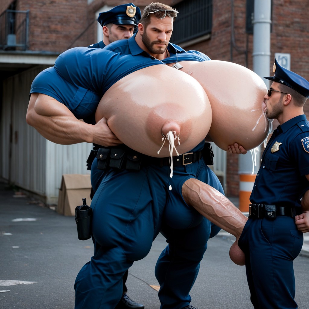 Hands Tied Behind Back, Black Skin, Police Costume AI Gay Porn