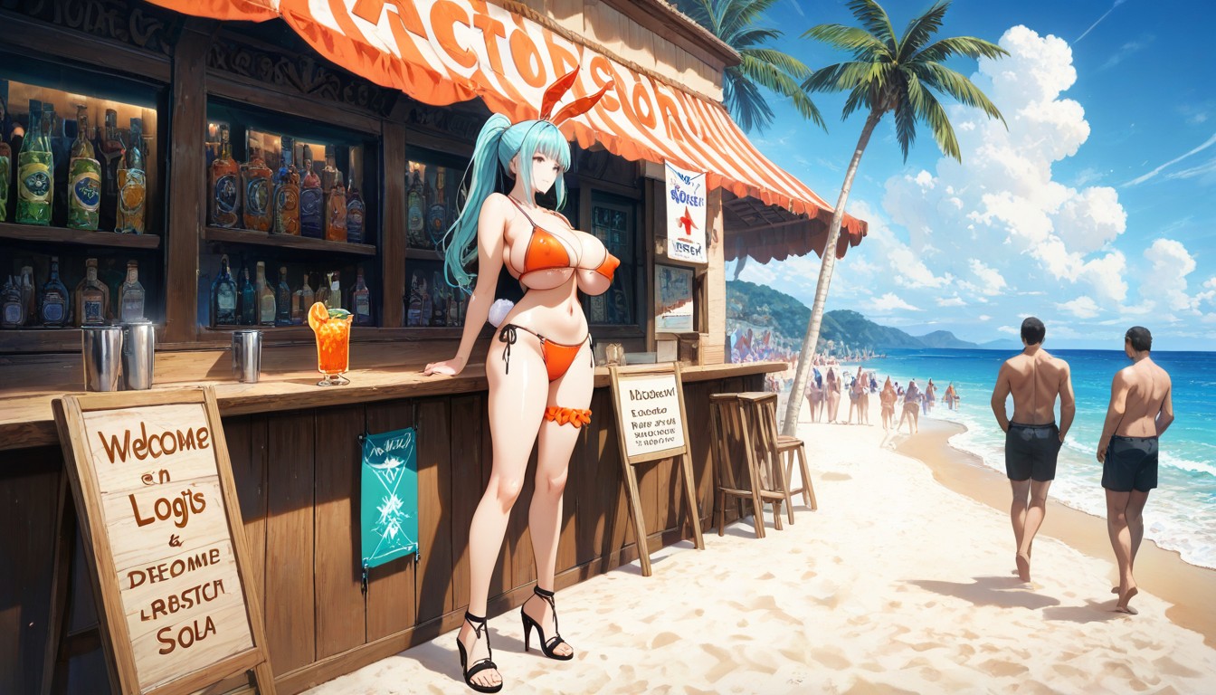 Large Sign With Inscription, 18+, At Beach Bar Hentai AI Porn