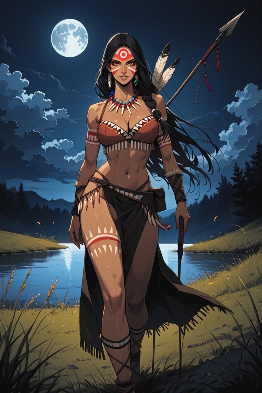 Beads And Feathers Woven Into Hair, Feather In Hair, Full Body AI Porn
